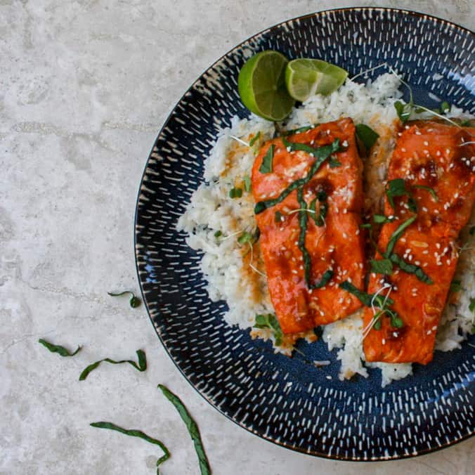 25 Minute Spicy Salmon With Coconut Rice - Feast Local